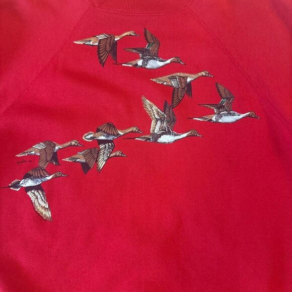 Vintage 80s Fly Wild Canadian Geese Red Sweatshirt Size Large Retro Cottagecore - Picture 6 of 6